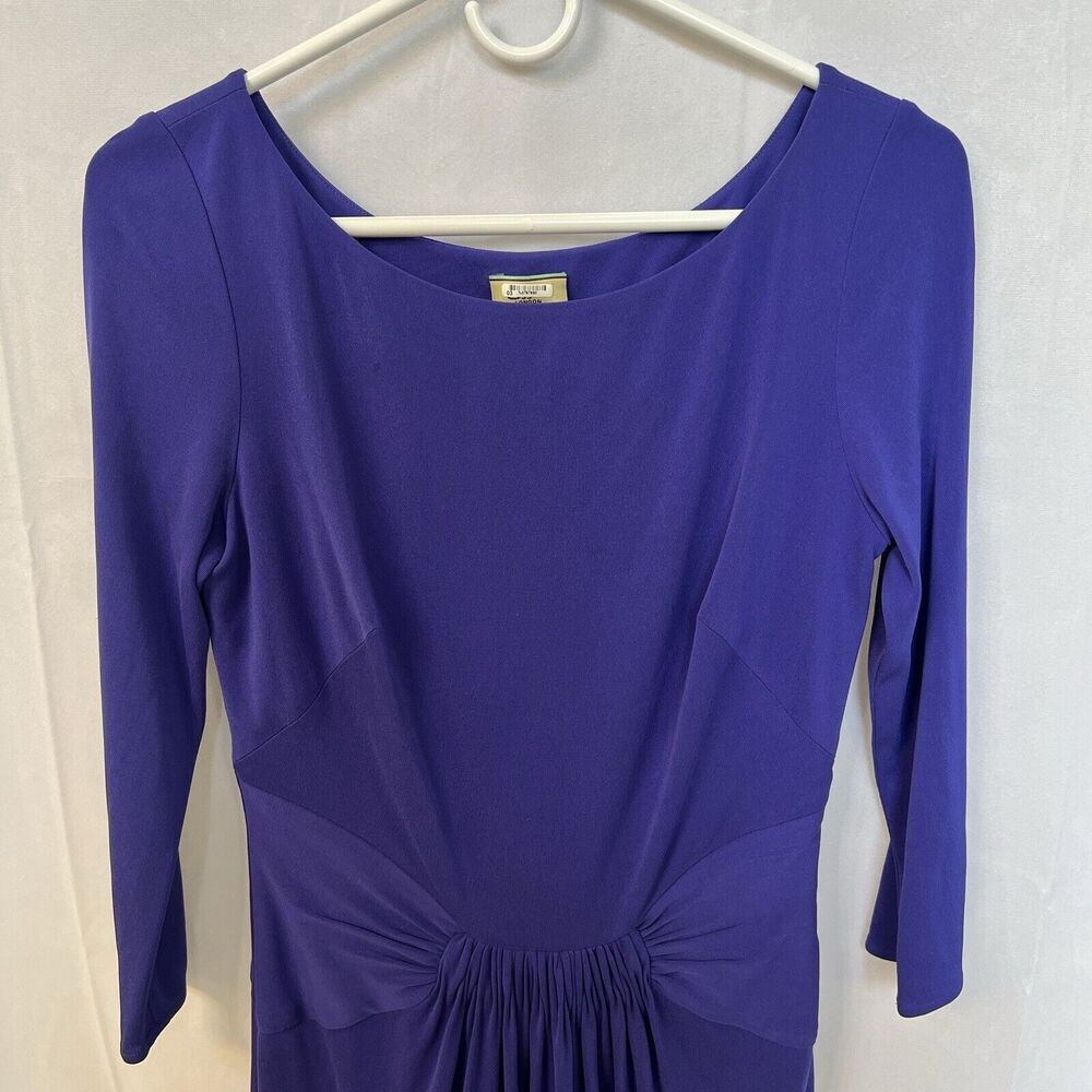 Issa London Purple 100% Silk Sheath Midi Dress Sz 6 3/4 Sleeve Cocktail Wedding - Picture 2 of 16
